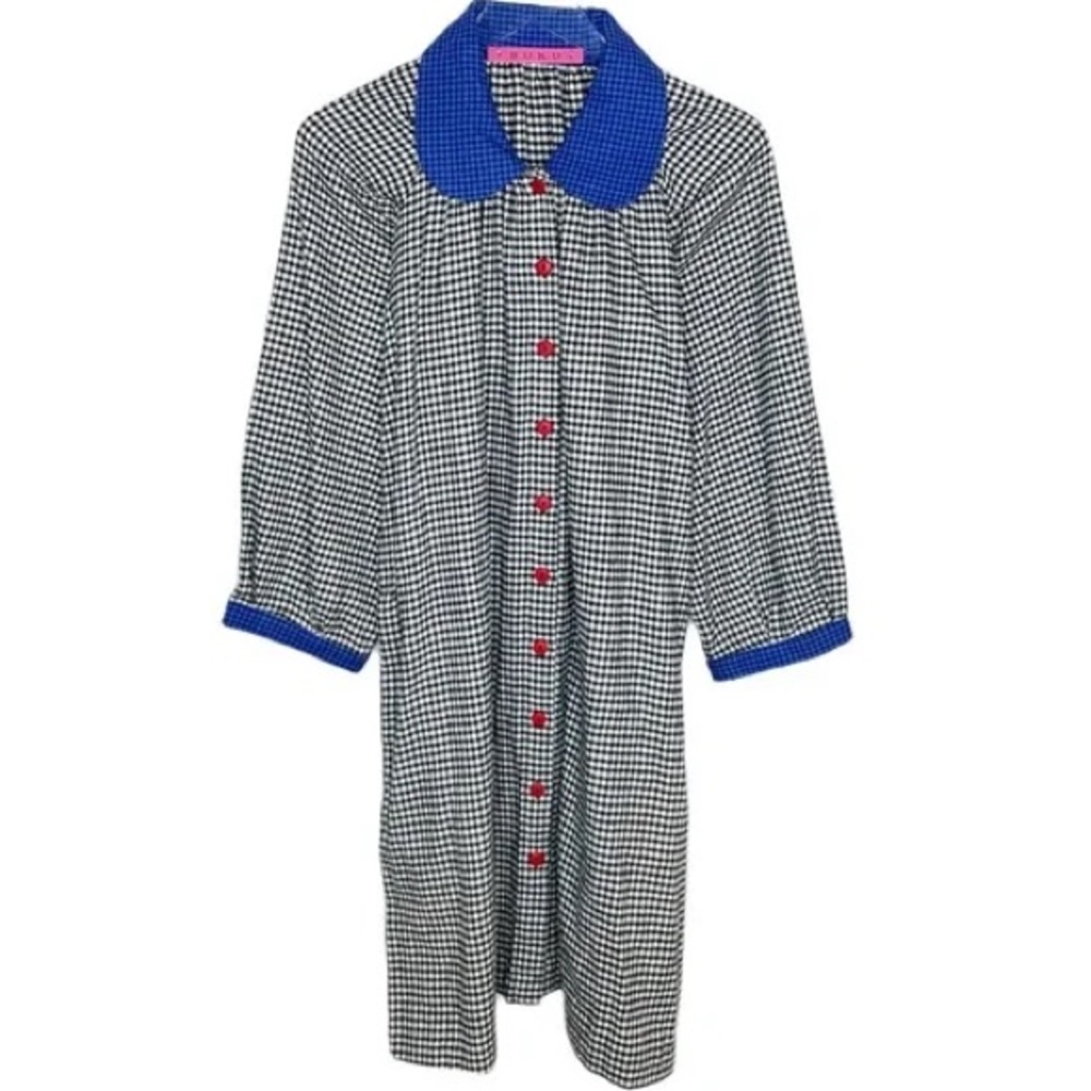 BURU • Peter Pan collar black/white gingham button front mini dress size Small